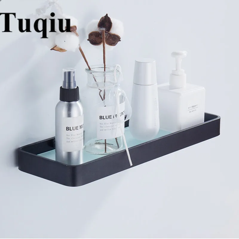 

25CM 35CM 45CM Black Aluminum Glass Shelf,Square bathroom glass shelves,Shower room Rack,Cosmetic Shelf