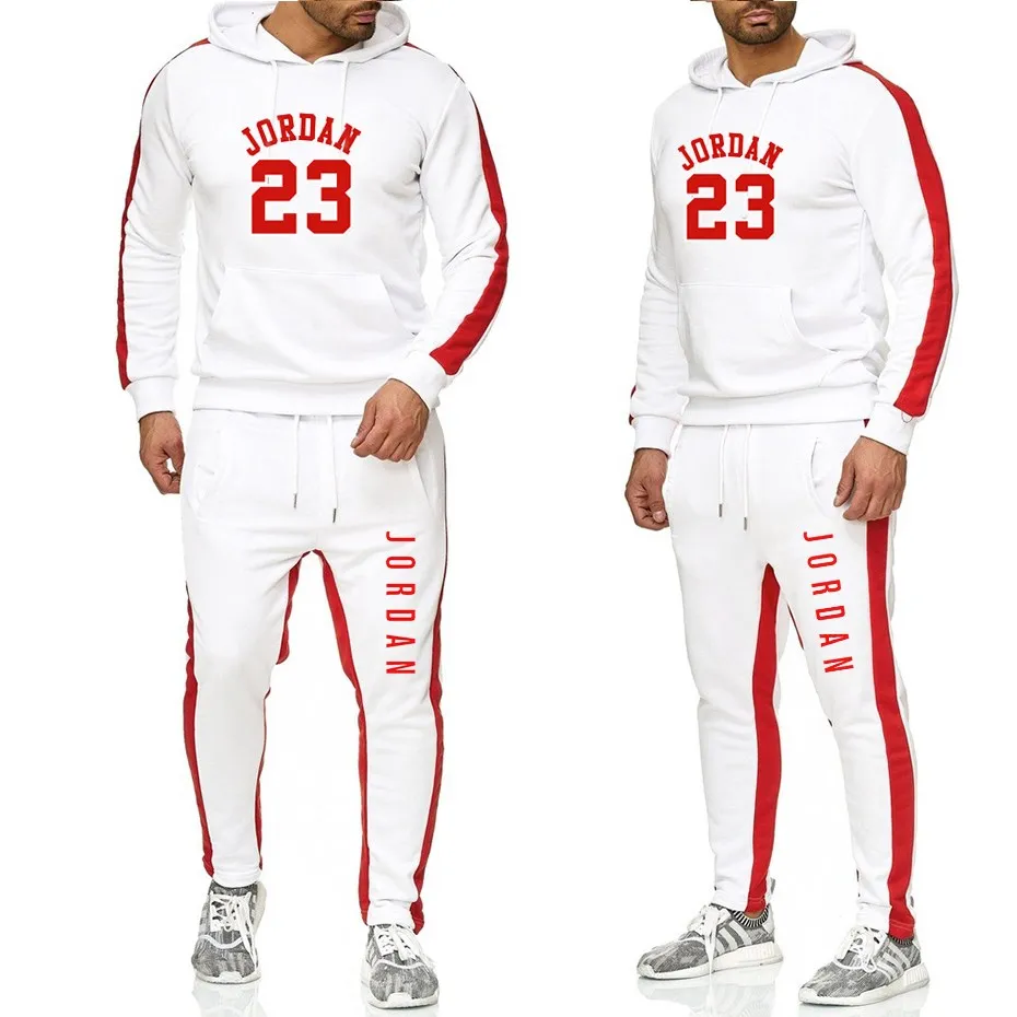 2019 мужской спортивный костюм 23 толстовка костюм Для мужчин спортивная одежда Комплекты из двух предметов все хлопок плотное худи + штаны