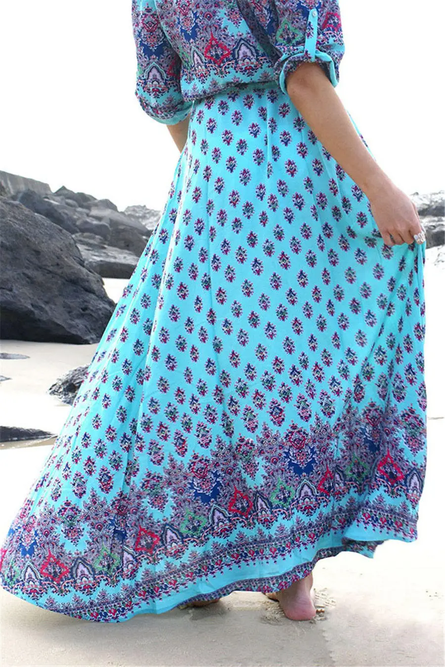 Gladiolus Boho Long Summer Dress Women Half Sleeve V Neck Button Print Floral Women Beach Dress 2019 Ladies Sexy Maxi Dresses (34)