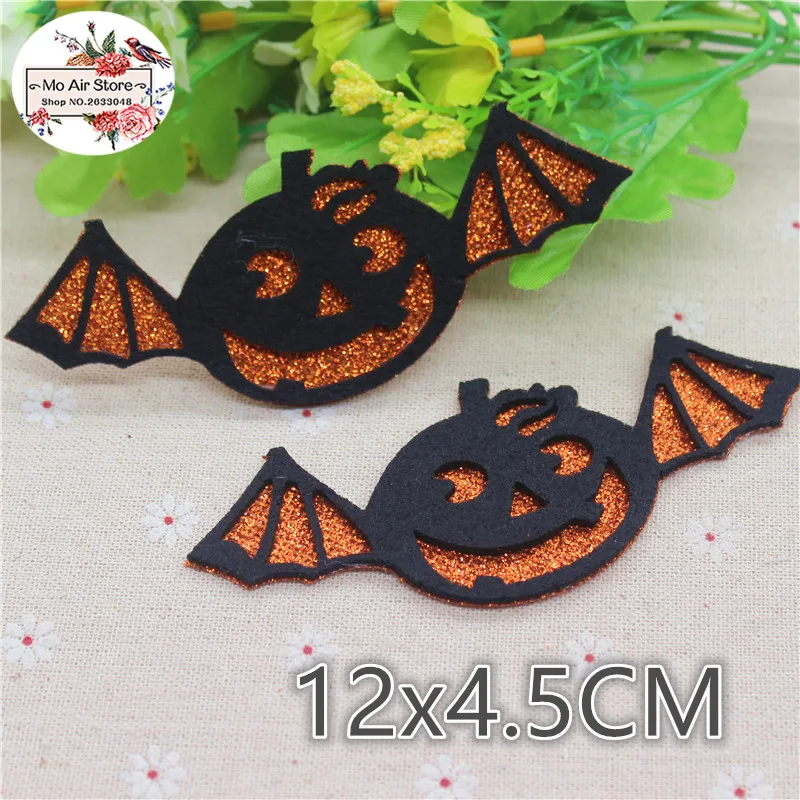 12x4.5CM 5pcs Non woven patches Halloween shiny bat Felt Appliques for