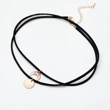 2016 Punk Style Women 2Layer Black Suede Clavicle Choker Necklaces With Alloy Moon & Sun Pendant Gold Plated Necklace Jewelry(China (Mainland))
