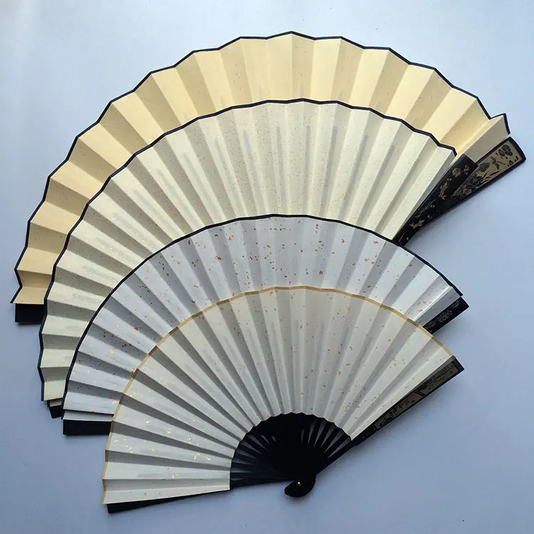 

Black Fan Rib Carved White Rice Paper Fan Chinese Fan Painting Adult DIY Fine Art Programs Bamboo Folding Hand Fan 7"-10"