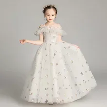 Роскошные белые/бежевые подтяжки для принцессы, платье принцессы с фатиновой юбкой для дня рождения и свадьбы, платье для малышей