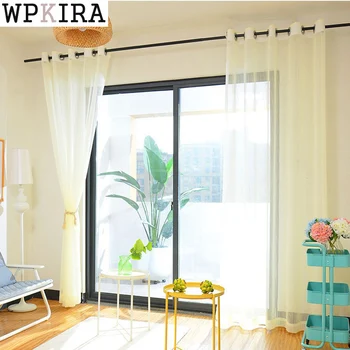 

Coffee Sheer Curtain Tulle Window Treatment Voile Drape Valance Modern Living Room Curtains Fabric Rideaux Cortinas 039&30
