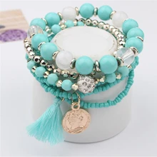 Изысканный Кристалл Золото Великолепная красота Плетеный кисточкой монета многослойный браслет для женщин девочек дизайн ювелирных изделий