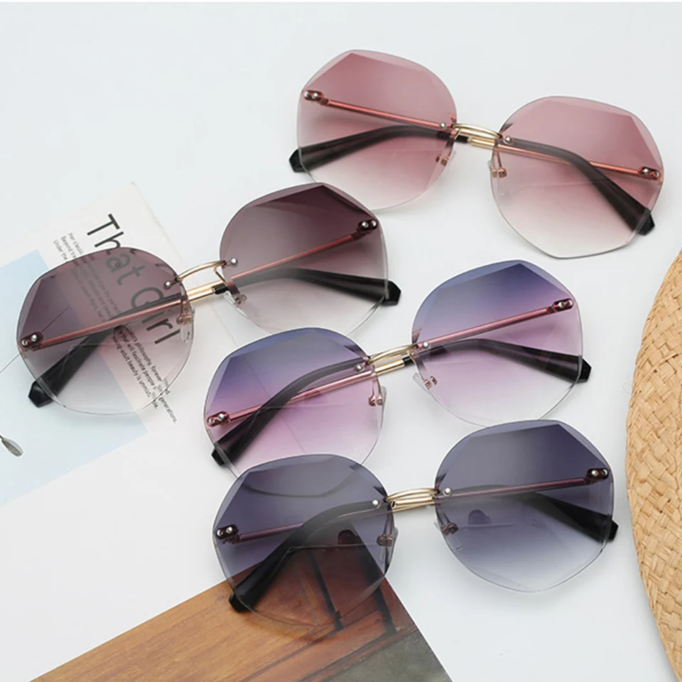 

Rimless Gradient Sunglasses 2019 New Round Sunglasses Women Oversized Eyewear Brand Fashion Polarized UV400 Metal Sunglasses
