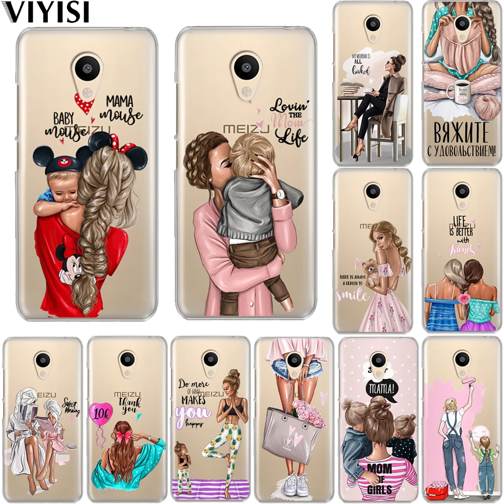 

Brown Hair Mama Baby Mouse Super Mom Girl Phone Case For Meizu M6 Note M5S 5C M3s 3 M5 Note Pro6 7 U10 U20 Coque Cover Etui