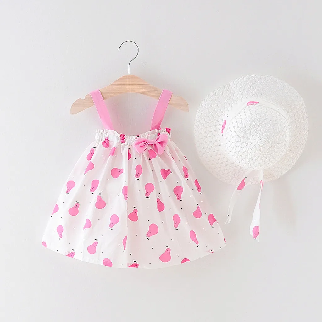 

Girls Clothes Sets Toddler Baby Girls Sleaveless Pears Printed Dress Princess Casual Hat Set Kid Clothes Roupa Infantil Summer