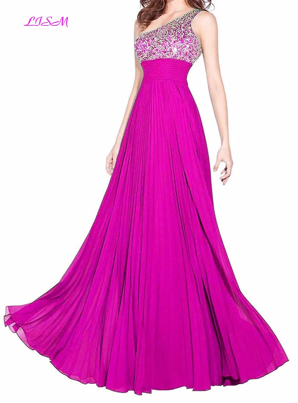 One Shoulder Crystals Chiffon Evening Dresses A-Line Empire Ruffled Prom Party Gowns Long Plus Size Formal Dress vestido festa One Shoulder Crystals Chiffon Evening Dresses A-Line Empire Ruffled Prom Party Gowns Long Plus Size Formal Dress vestido festa