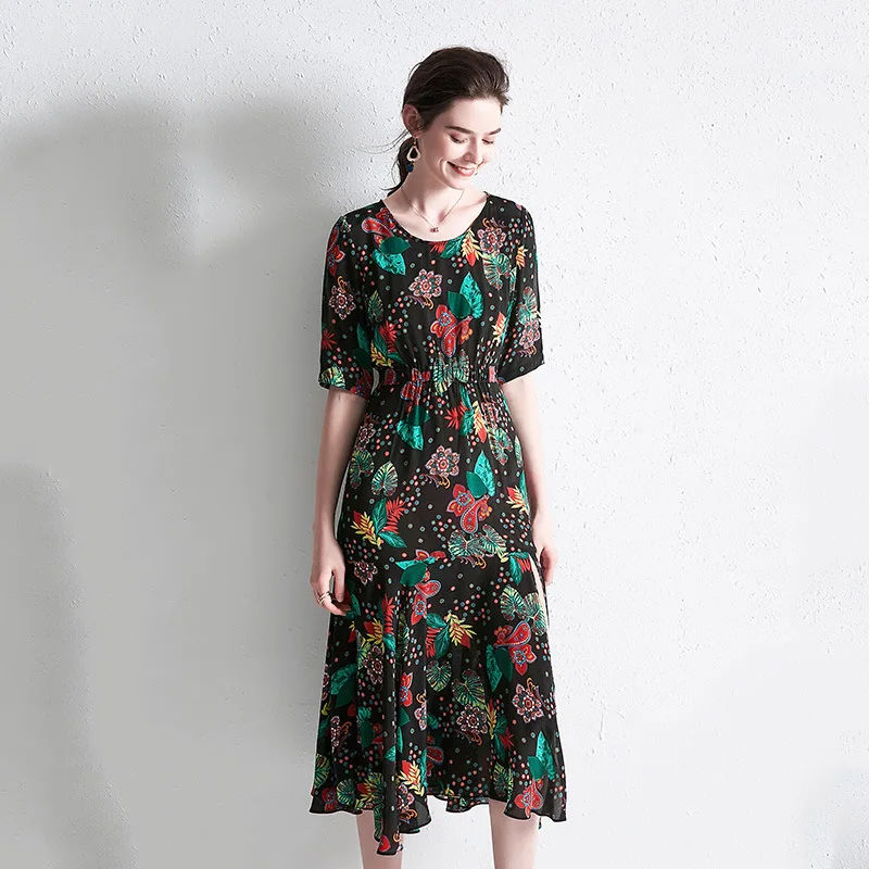 Bloemen zijde plus size party dress vintage strand boho bohemian casual jurken sexy 2019 vrouwen zomer losse zwarte gedrukt bloem