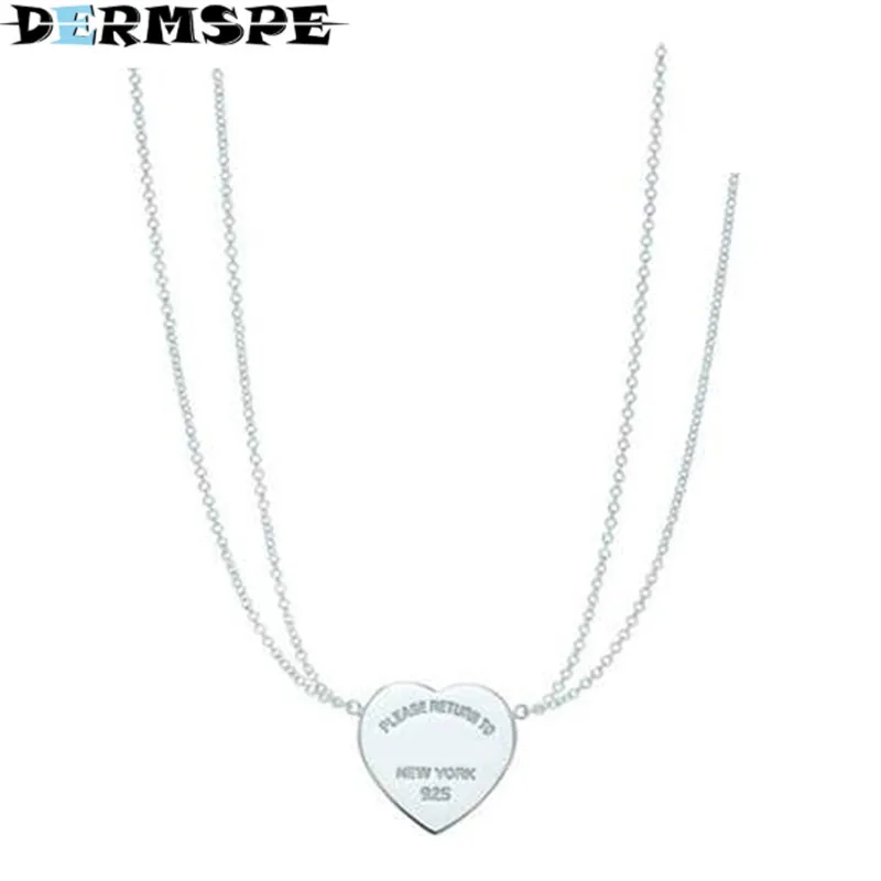 

DERMSPE 925 Silver Love Silver Love Pendant Necklace Girls Clavicle Chain Gifts Accessories Statement Necklace Women Heart