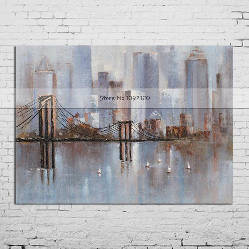 Master Artist Handmade High Quality Modern Abstract City Oil Painting on Canvas Landscape for Living Room | Дом и сад