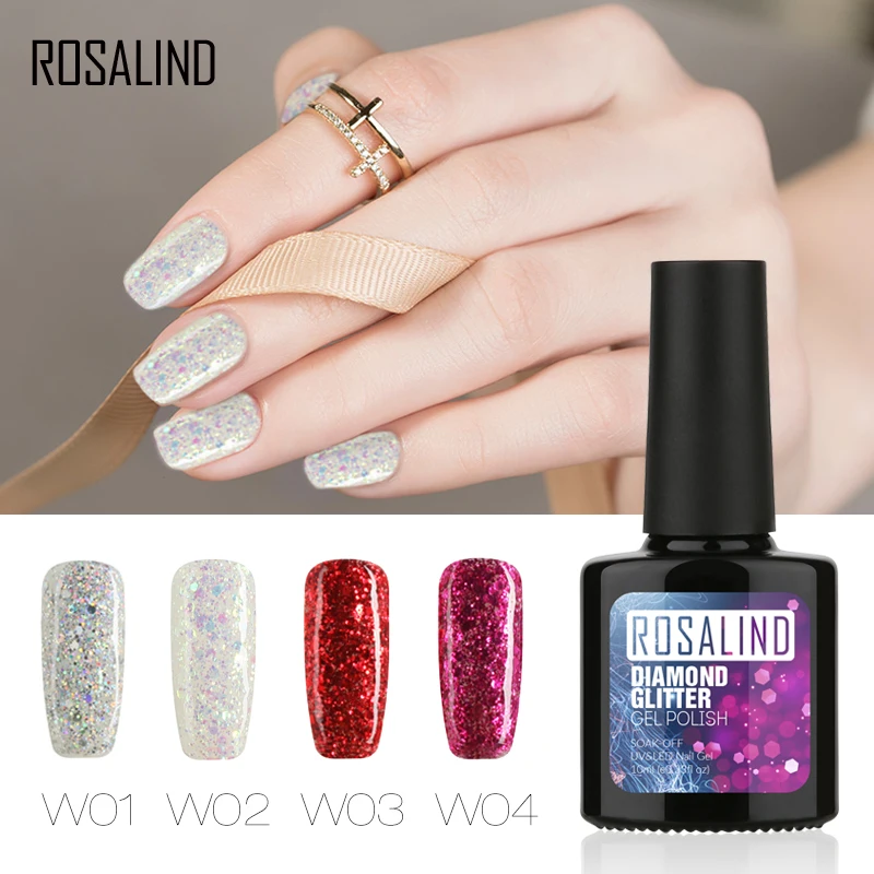 

ROSALIND Gel 1S P+Black Bottle 10ML Diamond Glitter W01-29 Gel Nail Polish Nail Art UV&LED Soak-Off Glitter Platinum