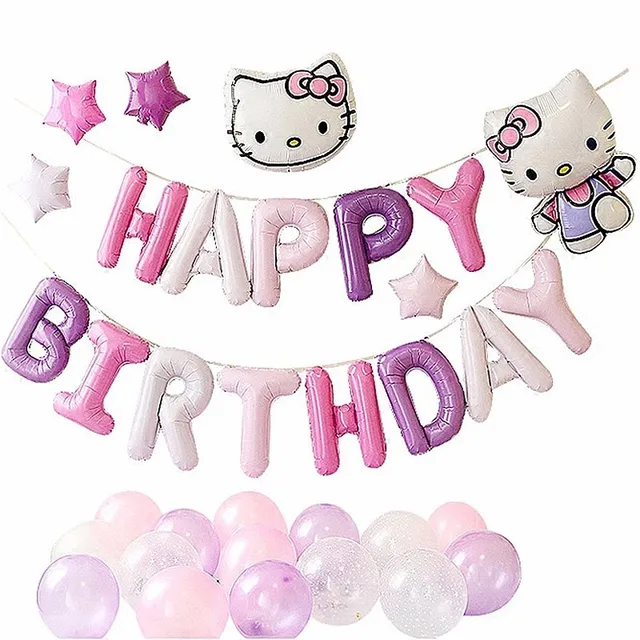 31Pcs set Hello  Kitty  Happy Birthday  Letter Balloons 