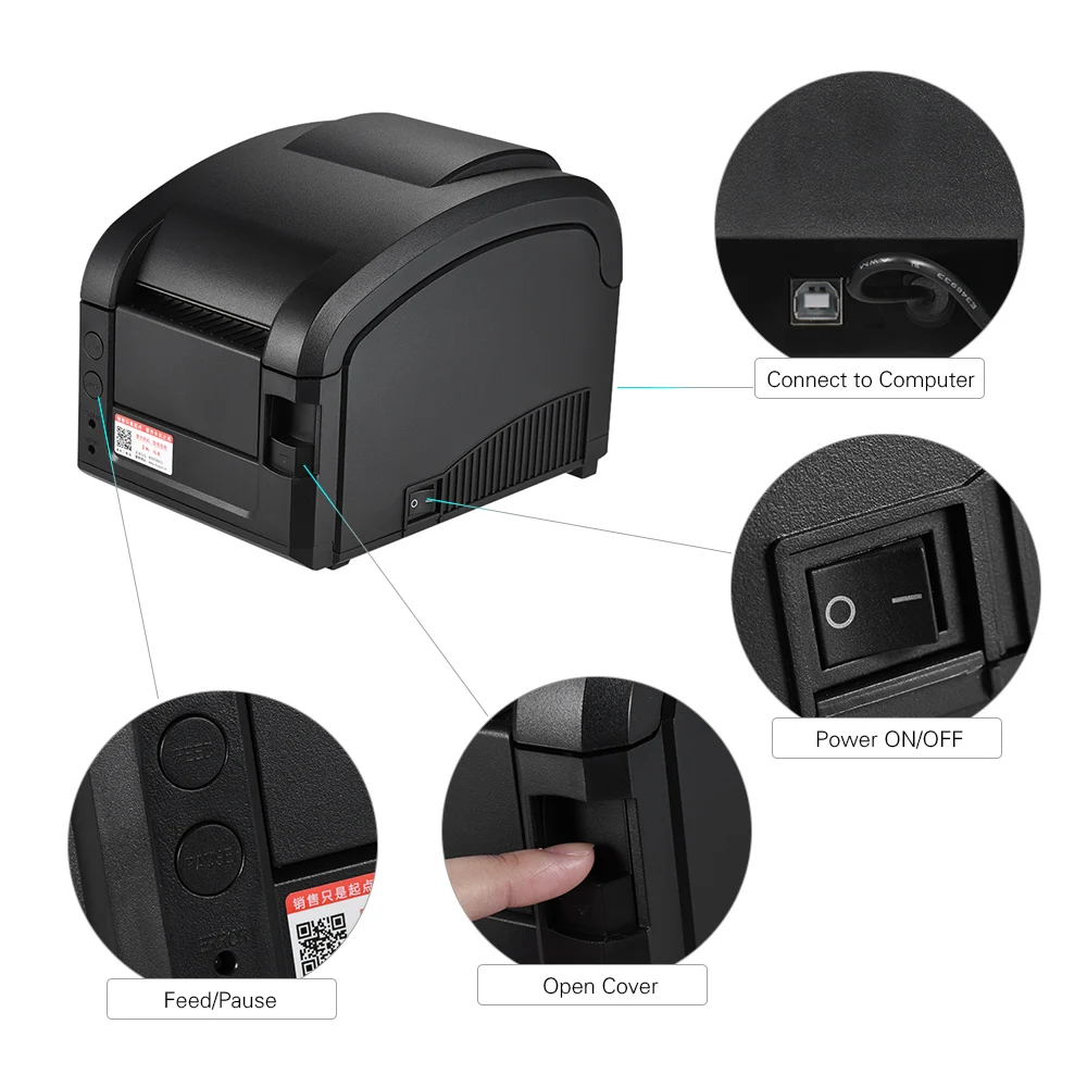 Gprinter Thermal Printer Adhesive Sticker Barcode Label Graphic Printer High Speed 23-80mm Printing Width for USB POS Computer