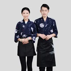 2018New японском стиле шеф-повар одежда, японском стиле Ресторан Суши шеф-повар ресторана официант комбинезоны, мода кривые черный белый