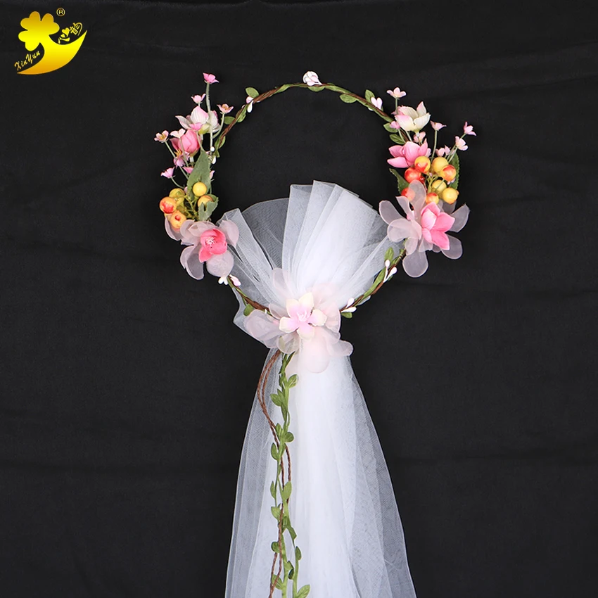 

Xinyun Cute Little Berry Pink Simulation Flower Headband Headdress Bride Wedding Hair Accessories Veil Girl Hair Bands Headdress
