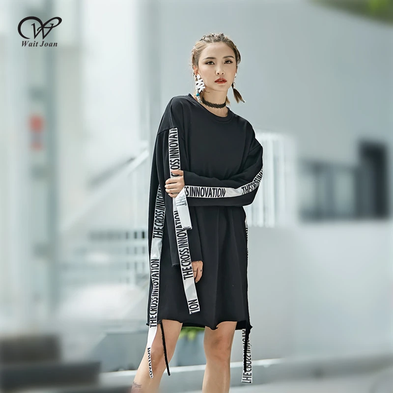 

Oversized T-shirt Women Long Sleeve Spring Summer Tshirts Female Letter Print Striped Black T Shirt Tops Ladies Long Tees WJ285