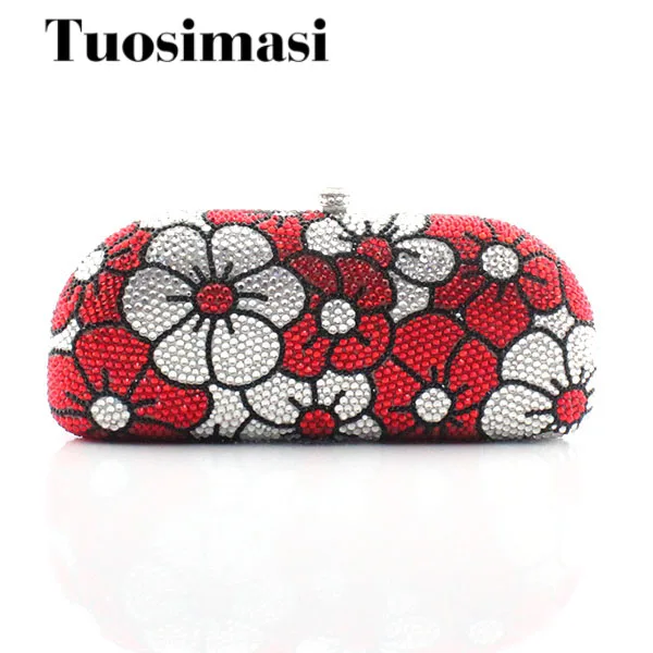 

Sliver and red color crystal day clutch bag ladies fashion evening party bag new design 2017 flower pattern chain bag(1013RWF)
