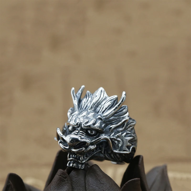 Кольцо Dragon King ювелирное изделие из 100% настоящего серебра в стиле панк рок