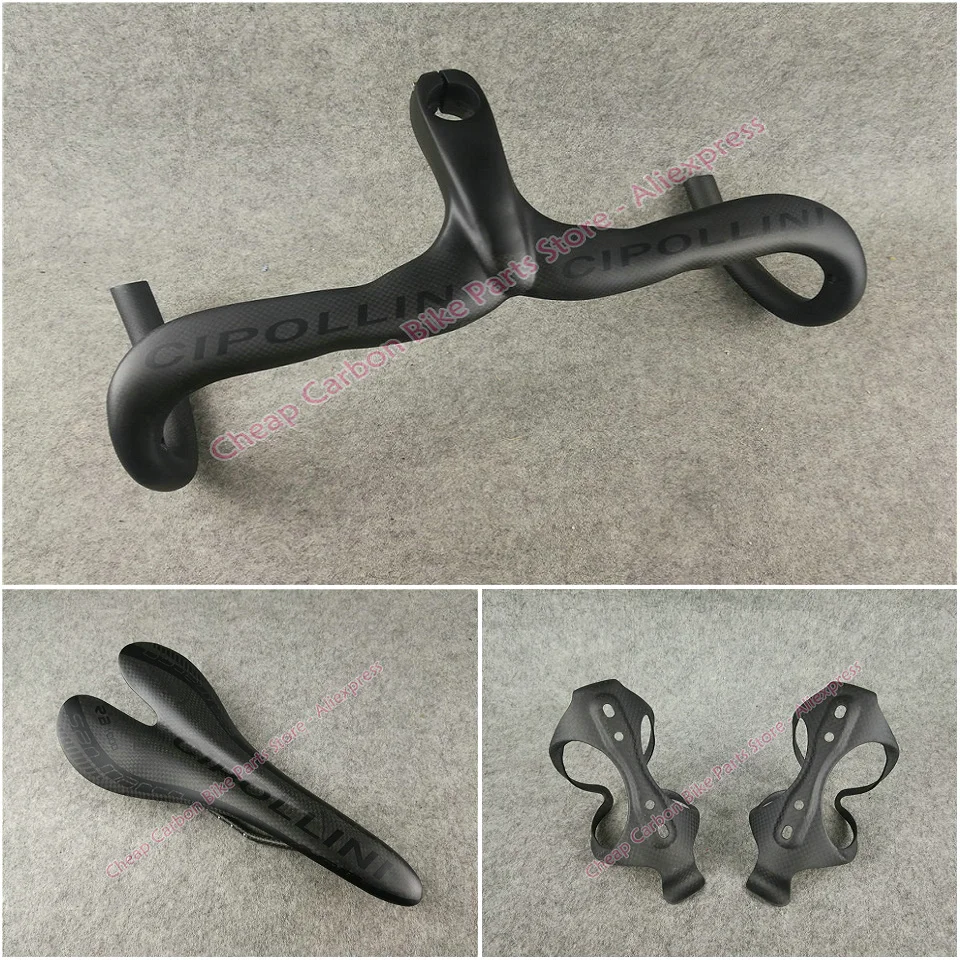 

With 400/420/440mm*90/100/110/120mm 3K Matte Cipollini carbon bicycle Handlebar+Saddle+Water bottle cages Holders sale together