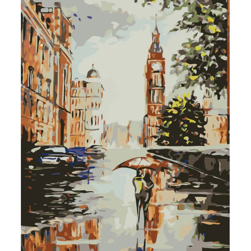 Ручная Краска ed City Rain scenic DIY живопись маслом по номерам пейзаж Картина акриловая краска для украшения дома картины художественный плакат