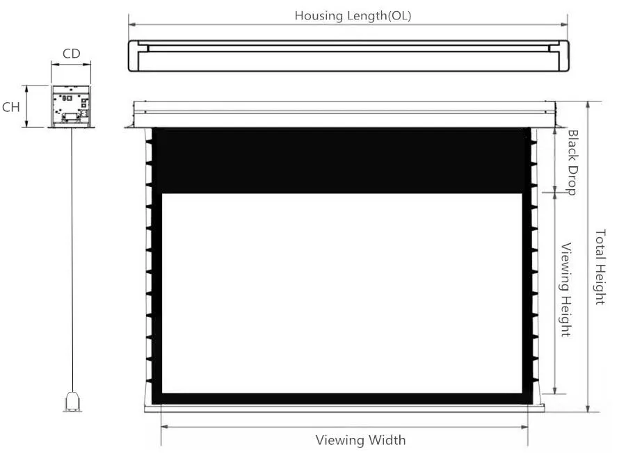 170 "16:9 соотношение окружающего света отклонение ALR потолочного утопленного экрана проектора с моторизованной застежкой Tab-Tensioned