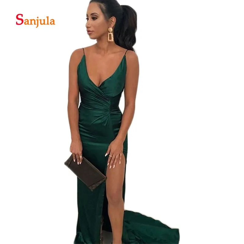 dark green slit dress