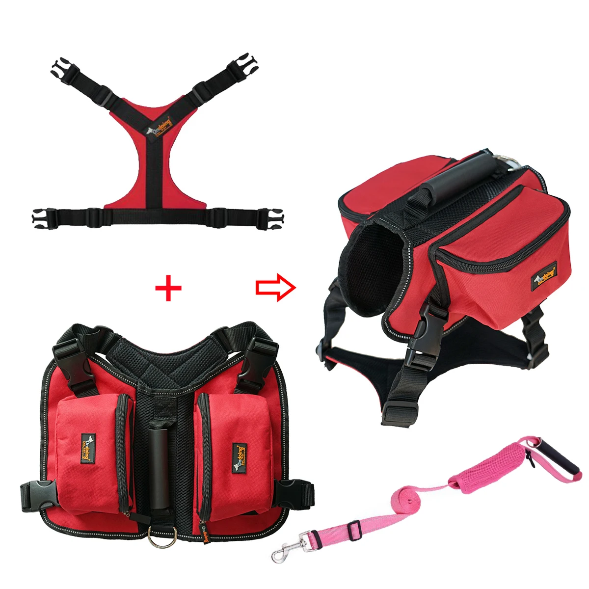 

Dog Leash with Handle Dog Vest with Removable Saddle Bag for Outing. Suit with Rope for Large Size Dogs