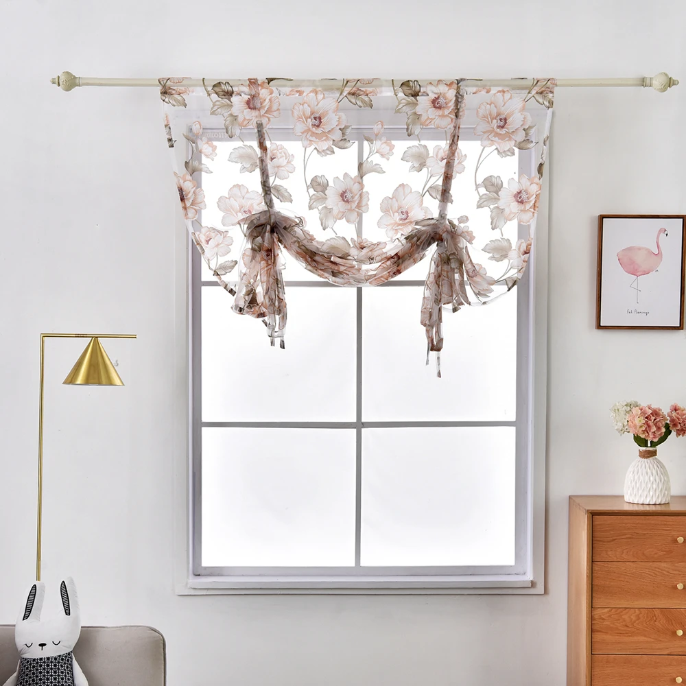 Floral Roman Sheer Curtains Short Kitchen Valance Vurtain Tulle Fabrics Sheer Panel Modern Curtain Flower Window (11)