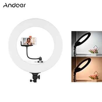 

Andoer LED Ring Light Ring Ringlight Photo Studio Video Light 80W Dimmable 3200K-5800K Photography Lighting with Phone Holder