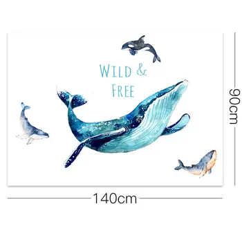 

3D Large Blue Whale Cartoon Wall Sticker for Baby Kids Rooms Home Decor Living Room Mural Art Classroom DIY Wall Decals