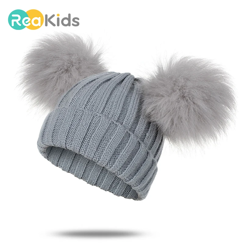 

Newborn Baby Pom Winter Hat Cap Fur Baby Hat Cap Cotton Pompom Knitted Warm Hat For Kids Beanies Skullies Furry Balls Beanie Cap