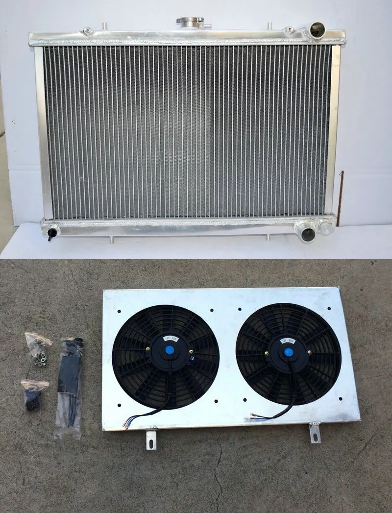 52MM aluminum RADIATOR + shroud + fans FOR NISSAN SKYLINE S13 CA18 R32
