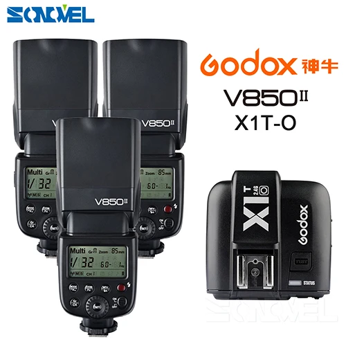 3PCS V850II X1T-O Godox V850II GN60 Li-Ion Батарея 2,4G Беспроводная Системы высокоскоростная вспышка+ X1T-O трансмиттер триггер для вспышки для цифровой камеры Olympus Panasonic - Цвет: 3PCS V850II X1T-O