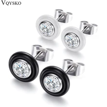 Модные свадебные Bijoux черно-белые керамические серьги-гвоздики для женщин с большим каратом AAA здоровья керамические круглые циркониевые серьги