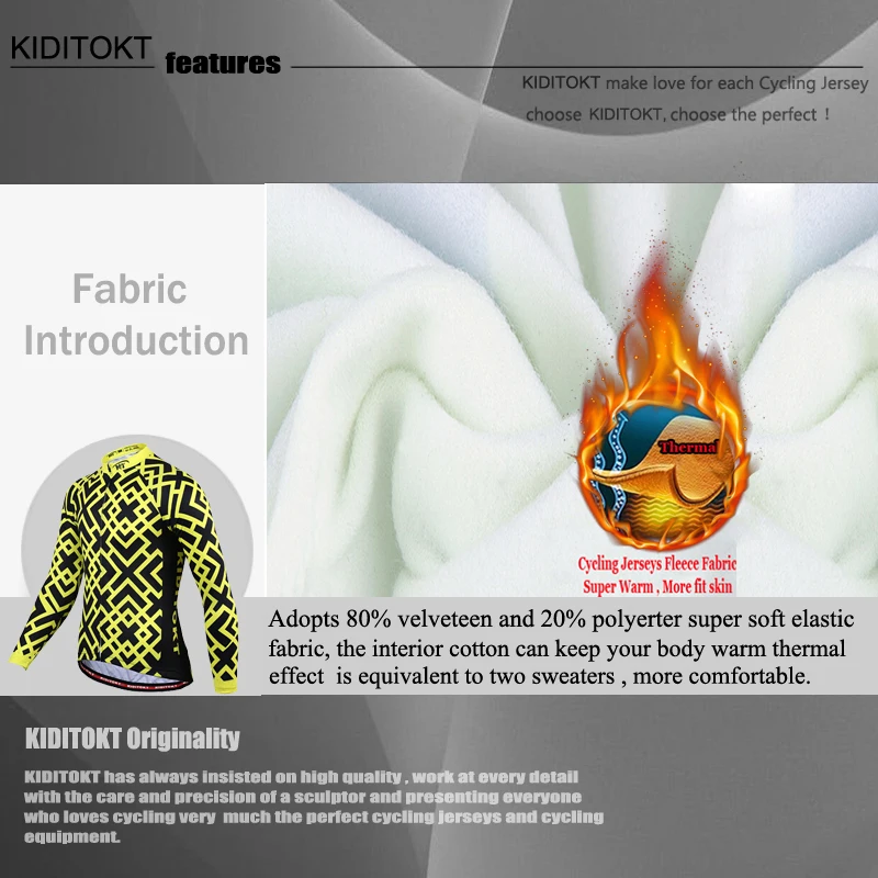 KIDITOKT Велоспорт зима Джерси Набор термальный флис wielerkleding heren наборы с длинным рукавом Велоспорт Джерси Ropa Ciclismo велосипед MTB