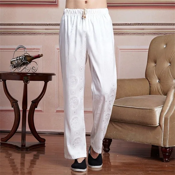 Белые китайские мужские атласные брюки Wushu мужские брюки кунг-фу masculina roupas Tai Chi одежда Размер M до XXXL 2519-4