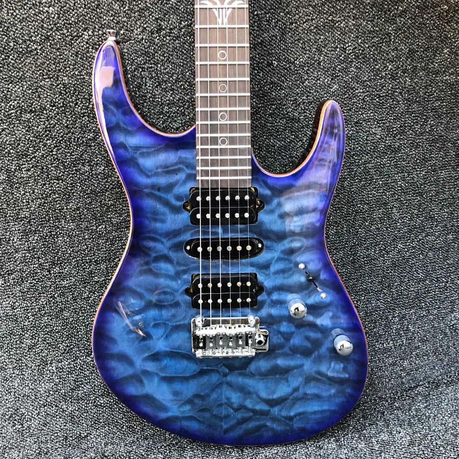 

SUR Modern Pro Electric Guitar Quilted Maple Top Lake Blue 510 Tremolo Chrome Mahogany Body TUSQ nut Locking tuner Free Shipping