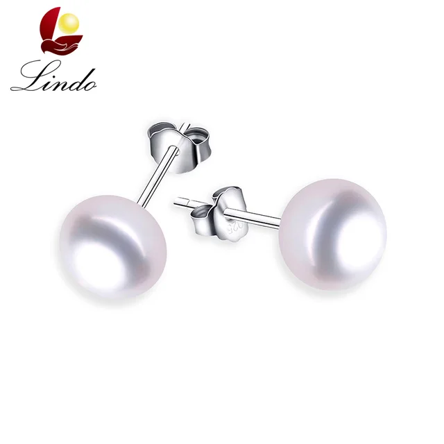 100 Real Natural Freshwater Pearl Stud Earrings For Women 925 100 Real Natural Freshwater Pearl Stud Earrings For Women 925 Sterling Silver Jewelry Hot