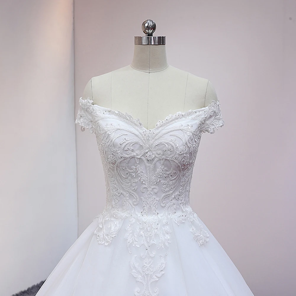 Vestidos De Novia, с открытыми плечами, с коротким рукавом, с бисером, с блестками, с аппликацией, Белое Бальное Платье, Свадебное платье, Casamento