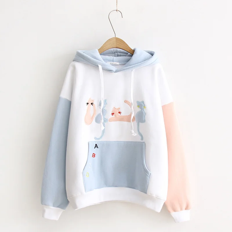 Harajuku Женский пуловер Мори девушки мультфильм патч печатных толстовки Kawaii подростков студентов сладкий Корея Мода Топы