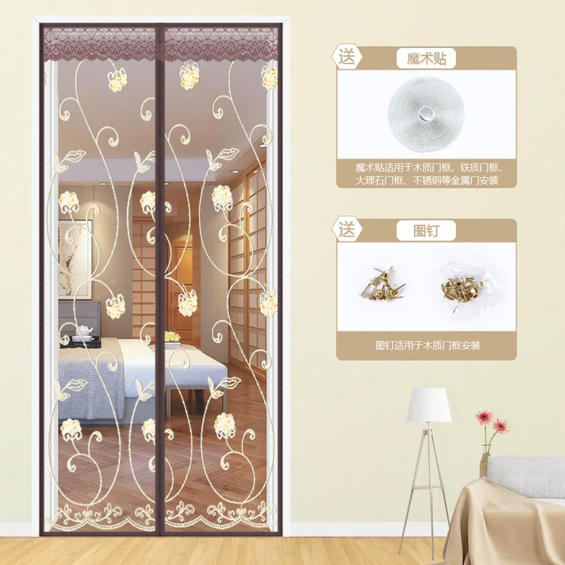 

Summer Embroidery Ventilate Curtains Anti Mosquito Magnetic Tulle Curtain Door Screen Magnetic Fly Screen Mesh Net Curtains