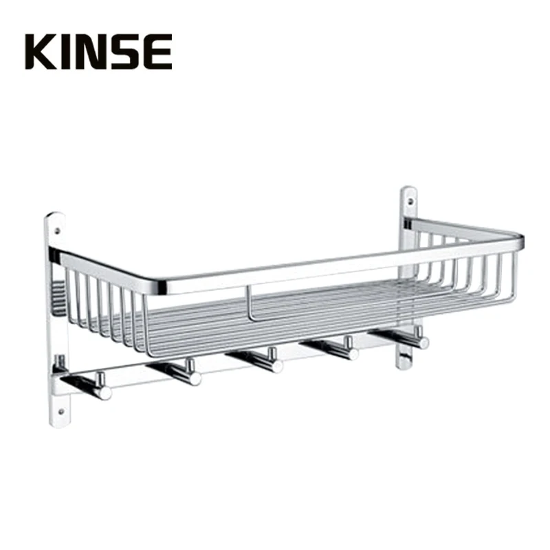 Wall Mounted Chrome Finish Brass Bathroom Shower Basket Shelf With Hook