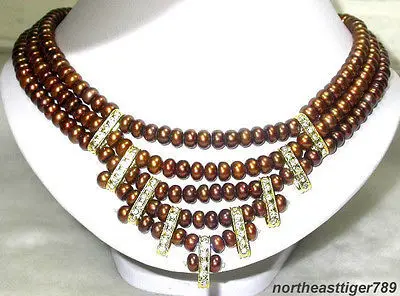 

Hot sale Free Shipping>>>>Chocolate Brown Pearl 18KGP Crystal Pendant Necklace