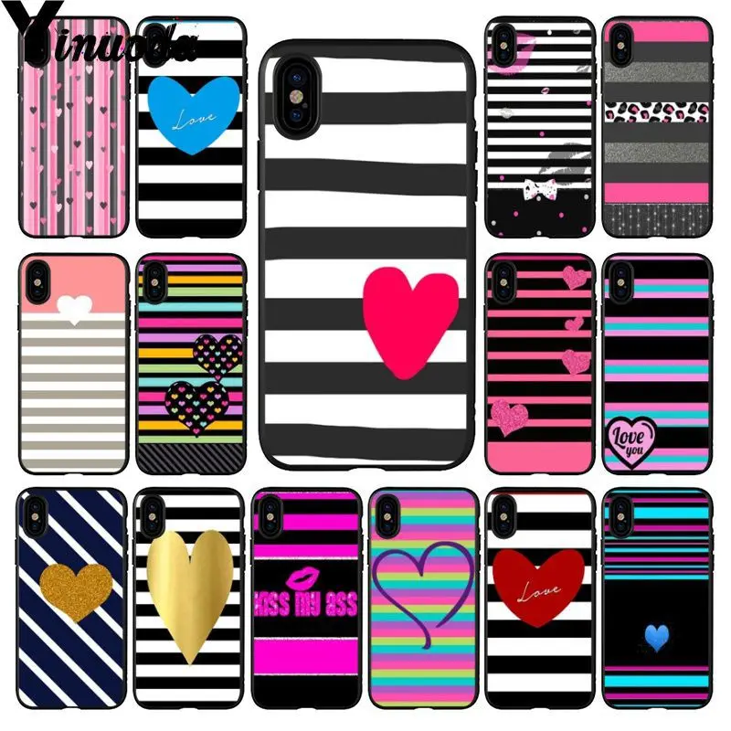 Yinuona Chromatic stripe lips heart DIY Luxury High-end Protector Case for Apple iPhone 8 7 6 6S Plus X XS MAX 5 5S SE XR Cover | Мобильные