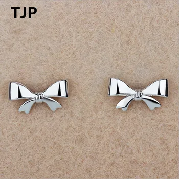 

TJP Charm 925 Sterling Silver Women Bowknot Stud Earrings Accessories Fashion Girl Silver Earrings Jewelry For Women Party Bijou