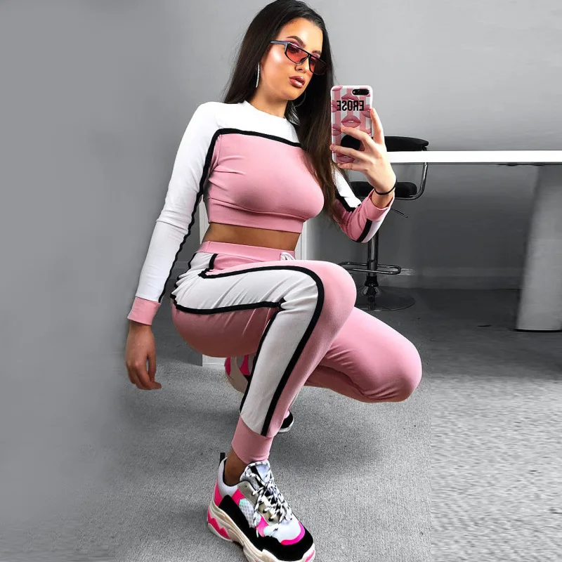 

VITIANA Women Two Pieces Sports Sets Autumn 2019 Female Long Sleeve Striped Black Outfits for Womens Sweatsuit Casual Tracksuit