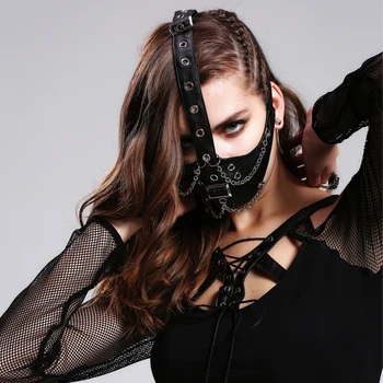 

Devil Fashion Steampunk Men Women Motorcycle Leather Masks Stage Cosplay Gothic Punk Masks with Metal Chain Retro Windproof Mask