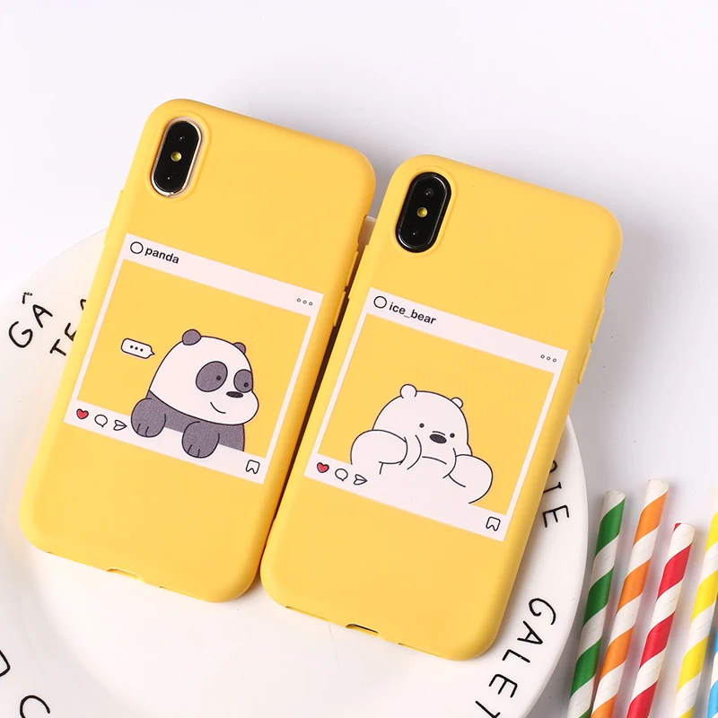 

Cute Cartoon Animals Kawaii Bear Panda Pattern Yellow Cases Soft Candy Case Coque For iPhone 11 Pro 6S 8 8Plus X XS Max 7 7Plus